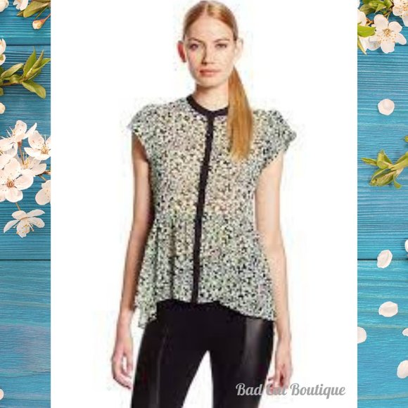 BCBGGeneration | Gypsy Boho Cottagecore Garden Floral Sheer Peplum Blouse - Picture 1 of 11